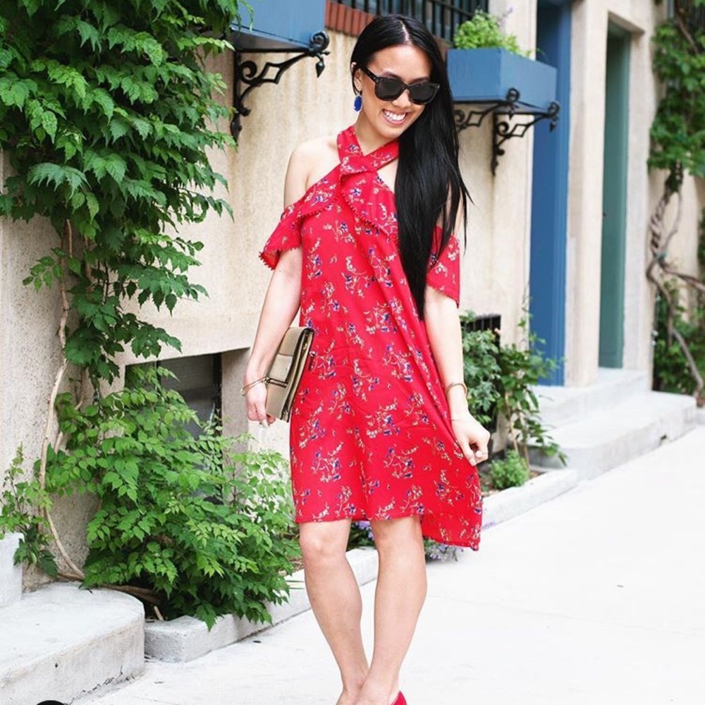 Red floral dress